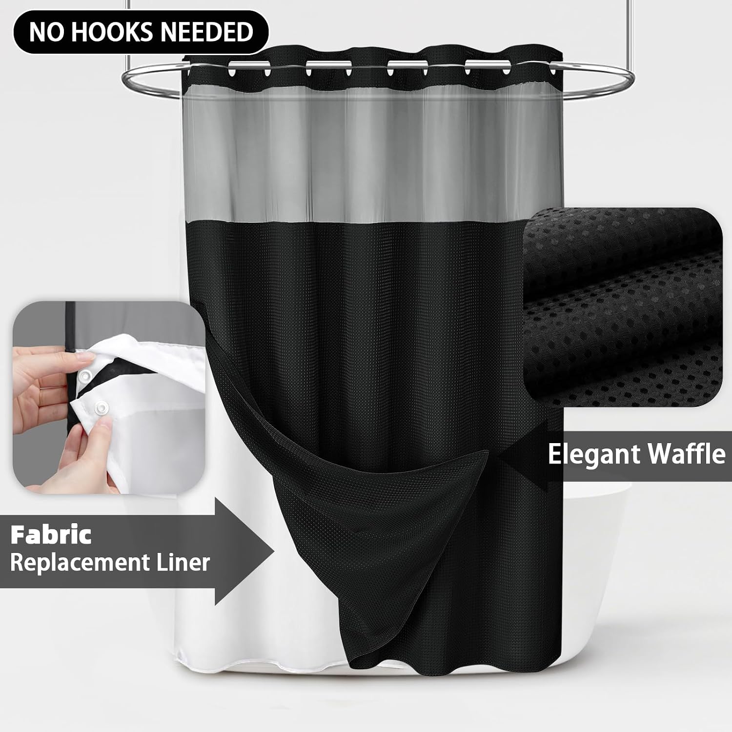 SnapN’Slide No-Hook Shower Curtain