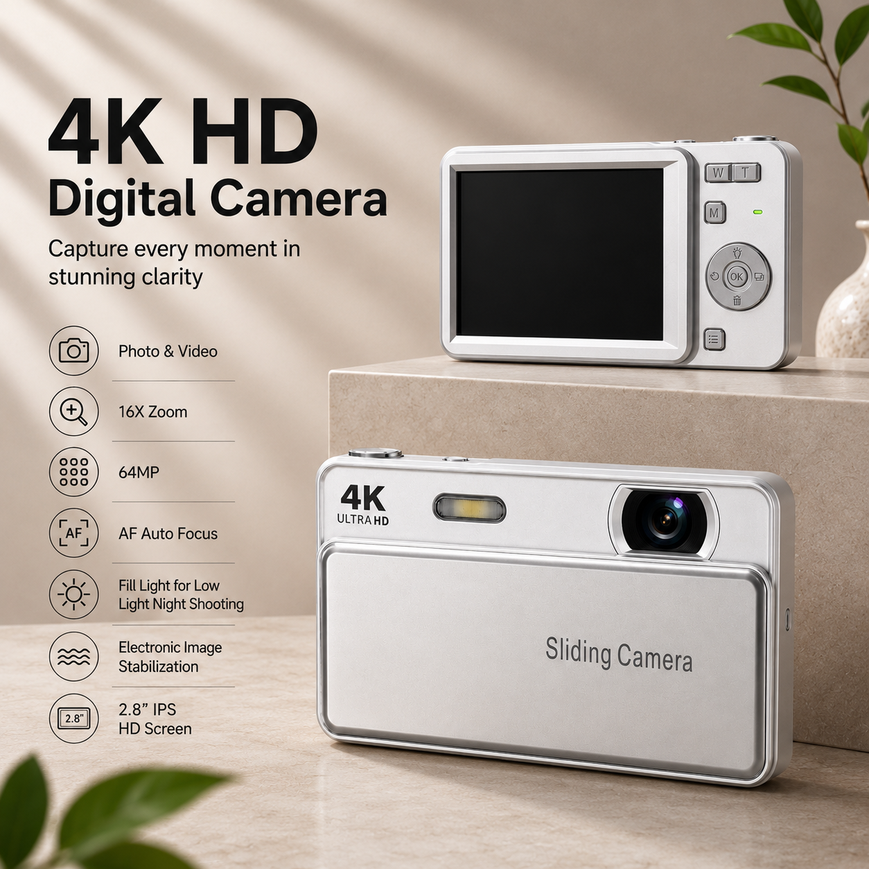 4K Ultra HD Sliding Digital Camera